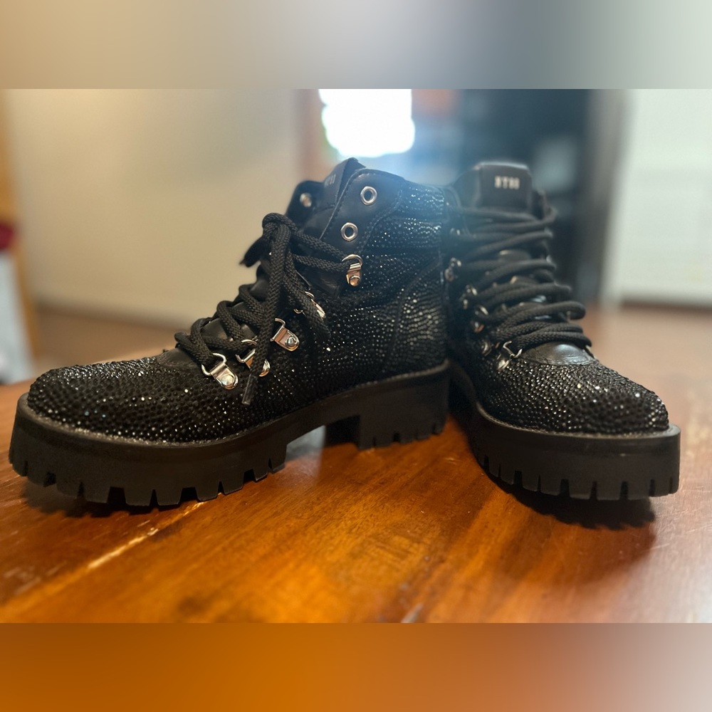 Bling Steve Madden Rhinestone Combat Boots size 7.5